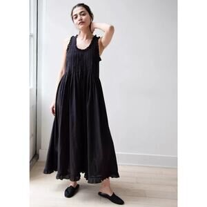 NWT Khadi & Co Beth Nielsen Black Monaco Dress Pleated-Bodice Ruffle Midi Dress